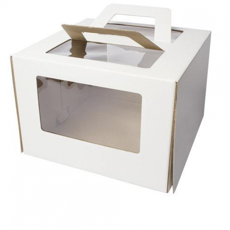 Коробка 21x21x17 см белая с окном и ручками