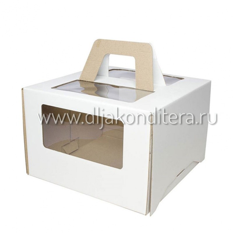 Коробка 20*20*15 см белая с окном и ручками